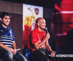 Arsenal legend, footballer Freddie Ljungberg in a tete-a-tete with Rajiv Mehta, MD PUMA India at the official PUMA Arsenal Kit launch in India