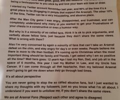 Letter to Arsenal fans