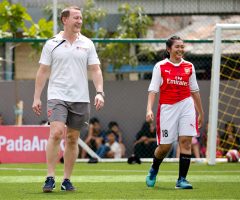 Ray Parlour opens Arsenal Foundation funded football pitches in North Jakarta, Indonesia with Save the Children.
General view of action on the pitch at RPTRA Semper Barat.