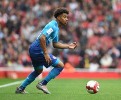 LONDON, ENGLAND - JULY 29:  Reiss Nelson of Arsenal during the Emirates Cup match between Arsenal and SL Benfica at Emirates Stadium on July 29, 2017 in London, England.  (Photo by Stuart MacFarlane/Arsenal FC via Getty Images)