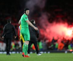 LONDON, ENGLAND - MARCH 14: Petr Cech of Arsenal celebrates at full-time of the UEFA Europa League Round of 16 Second Leg match between Arsenal and Stade Rennais at Emirates Stadium on March 14, 2019 in London, England. (Photo by Alex Morton/Getty Images)