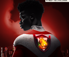 Bukayo Saka - superhero, fan art by @invinciblog ©️2022
