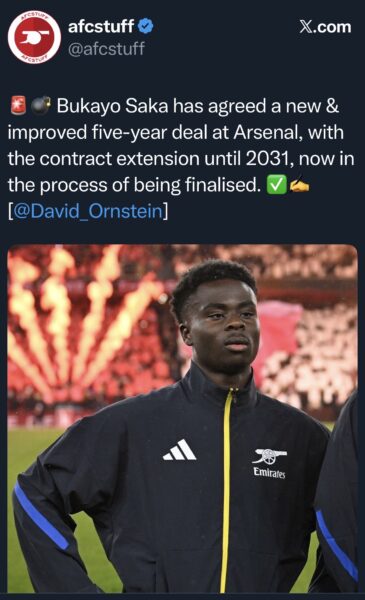 Saka new contract