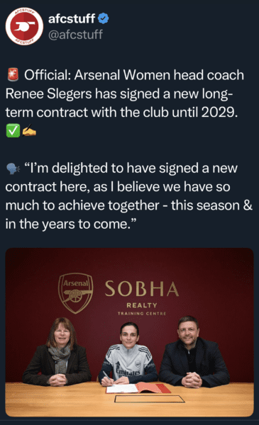 Slegers Contract Tweet